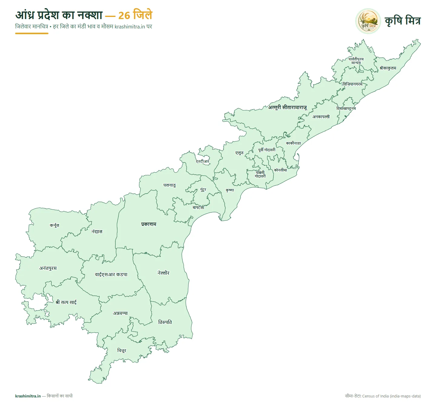 आंध्र प्रदेश का नक्शा — एलुरु समेत सभी 26 जिलों का हिंदी जिलेवार मानचित्र