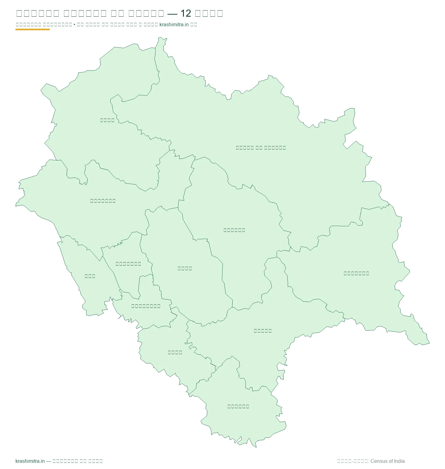 हिमाचल प्रदेश का नक्शा — ऊना समेत सभी 12 जिलों का हिंदी जिलेवार मानचित्र