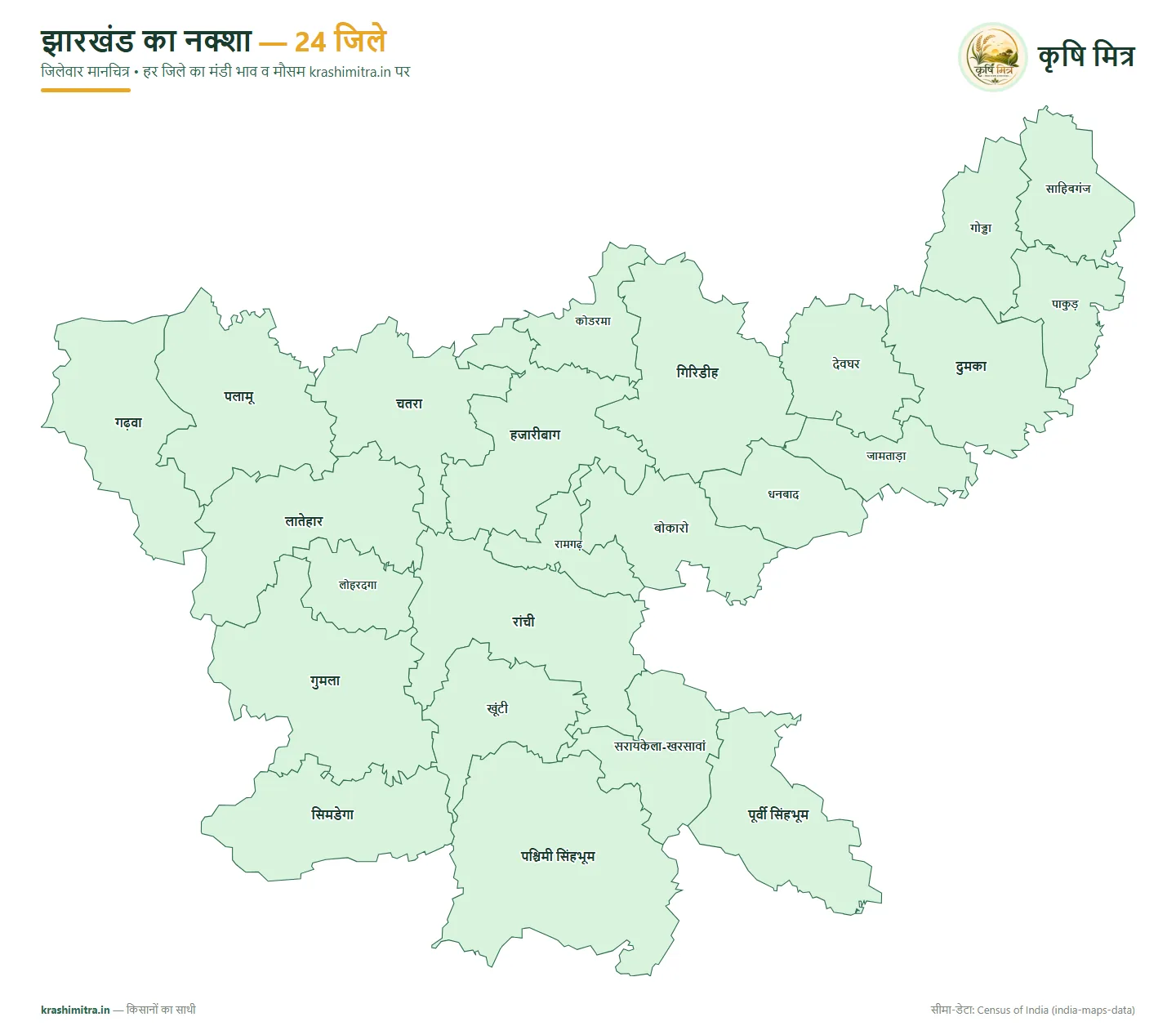 झारखंड का नक्शा — सिमडेगा समेत सभी 24 जिलों का हिंदी जिलेवार मानचित्र